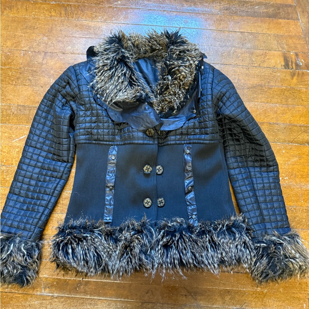 fur trim fitted jacket